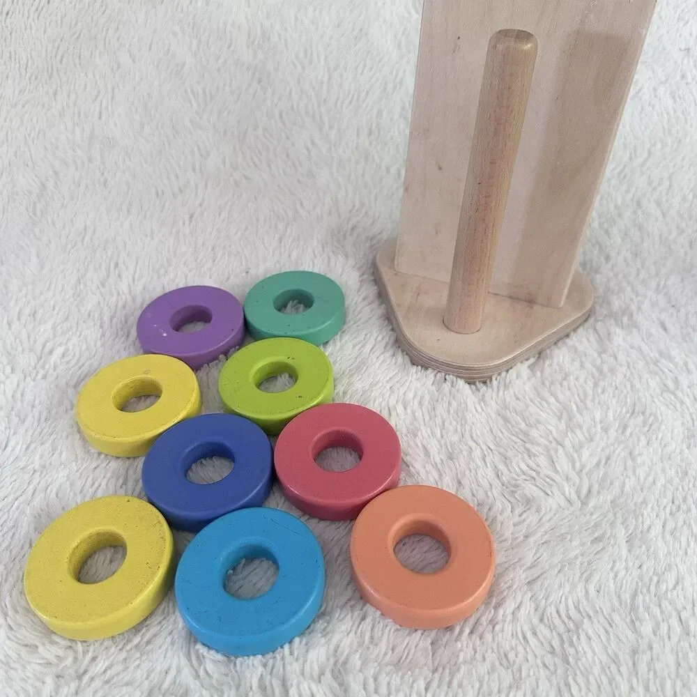Lovevery Babbler Play Kit Wooden Stack & Slot Baby Toy Ring Drop